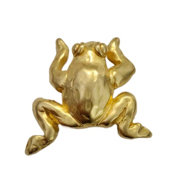 Vintage Gold Plated Frog Brooch, 2" Long - Picture 5 of 10